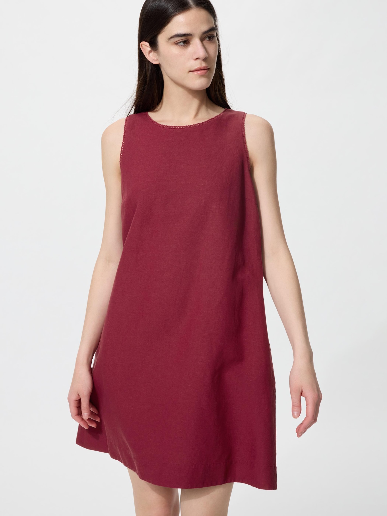 UNIQLO Women's Linen Blend Mini Dress, Red