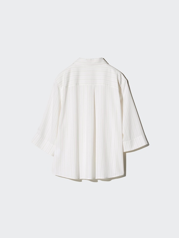 Rayon Skipper Collar Blouse (3/4 Sleeve, Striped)