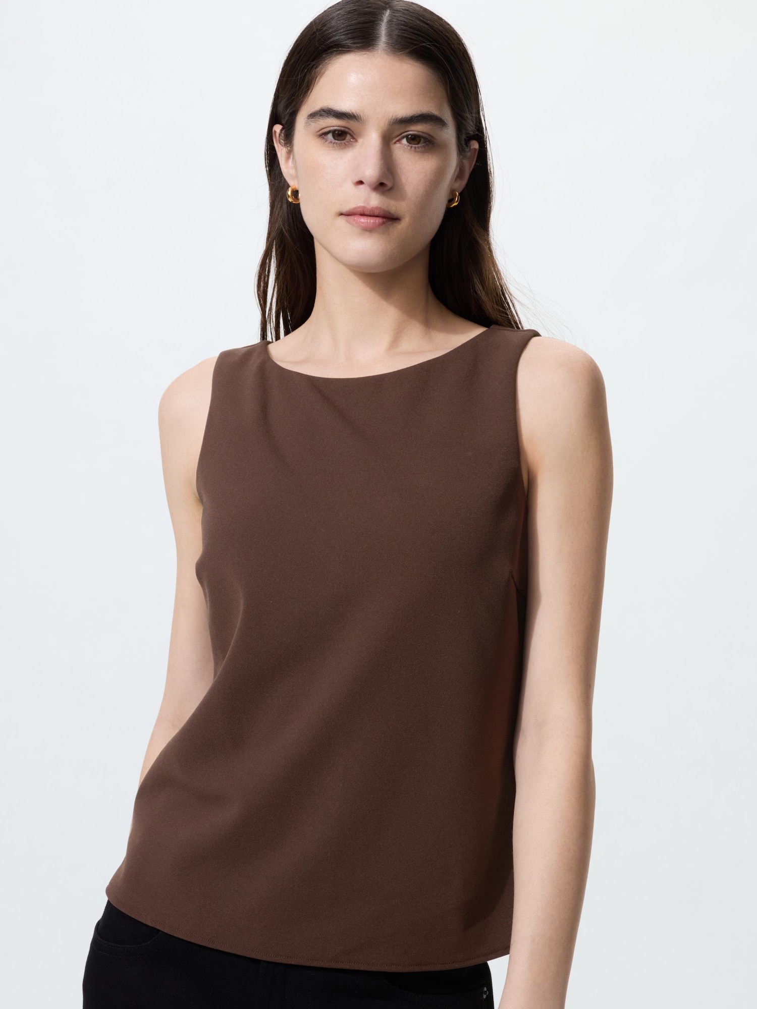 UNIQLO Women's Crepe Jersey Boat Neck Bra Top with Quick-Drying, Brown