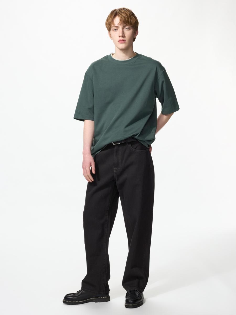 UNIQLO Men's Baggy Jeans, Black, 34 inch, 100% Cotton