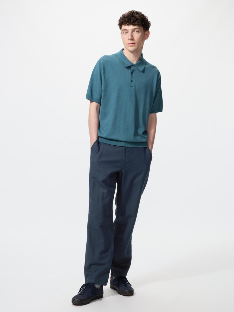 UNIQLO Men's Linen Blend Relaxed Pants, Navy,