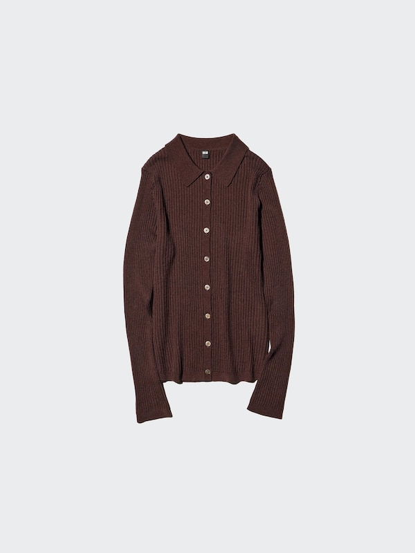 Merino Blend Ribbed Polo Cardigan