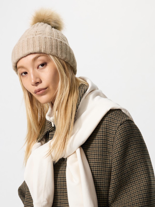 Souffle Yarn Knitted Pom Pom Beanie