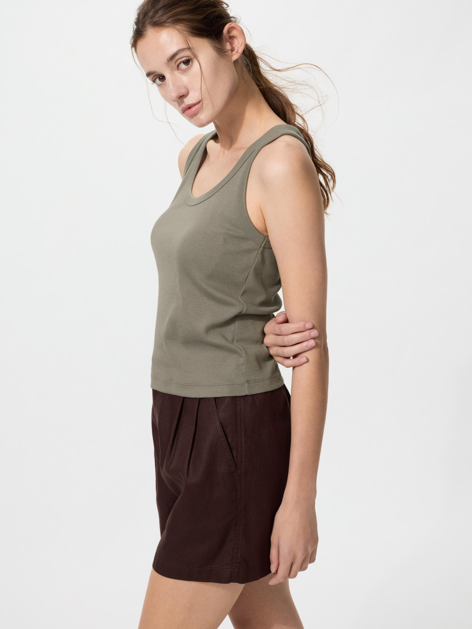 UNIQLO Women's Soft Ribbed Tank Top, Brown, Large