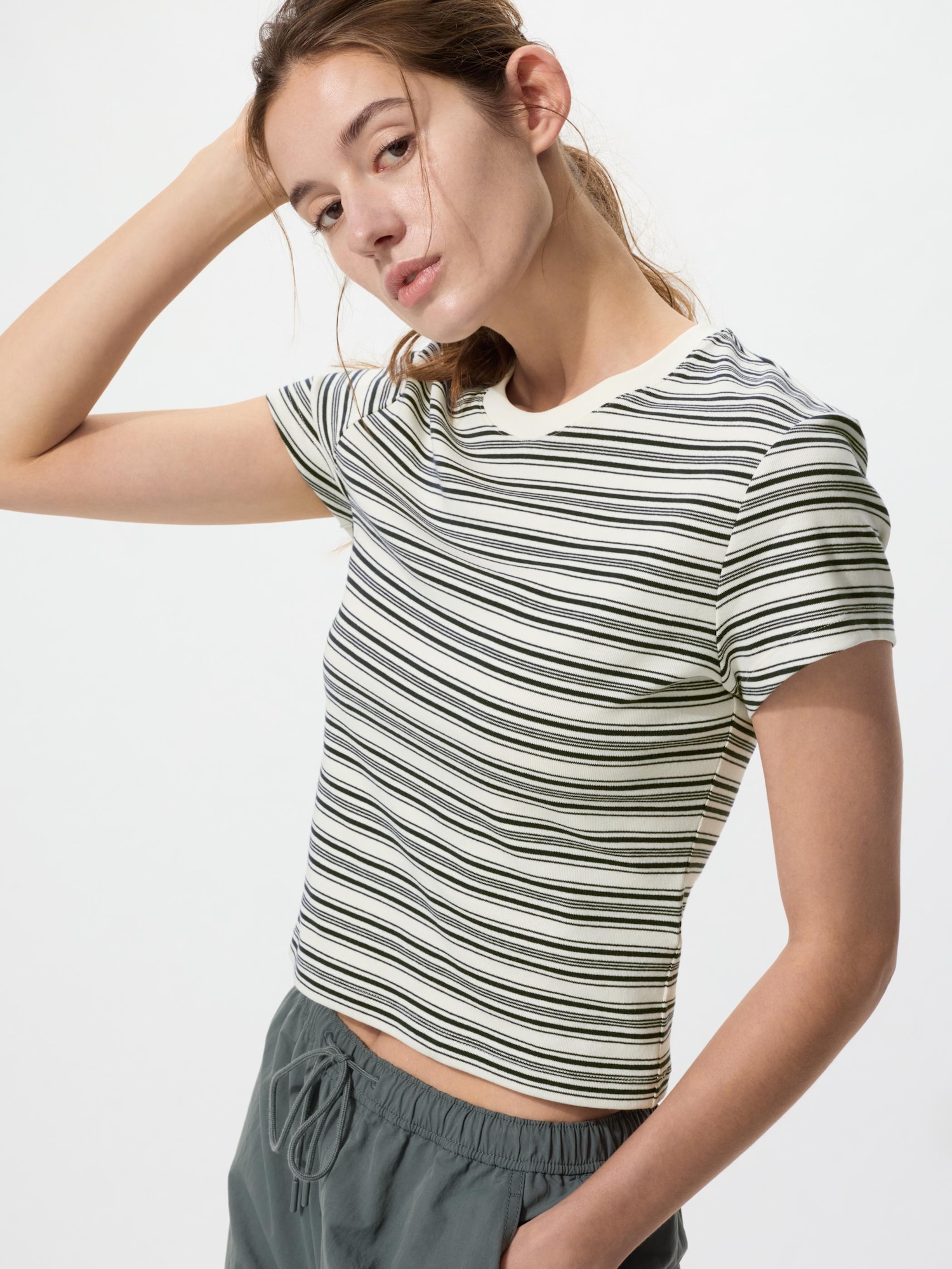 UNIQLO Women's Mini T-Shirt Striped, Off White, 2XL