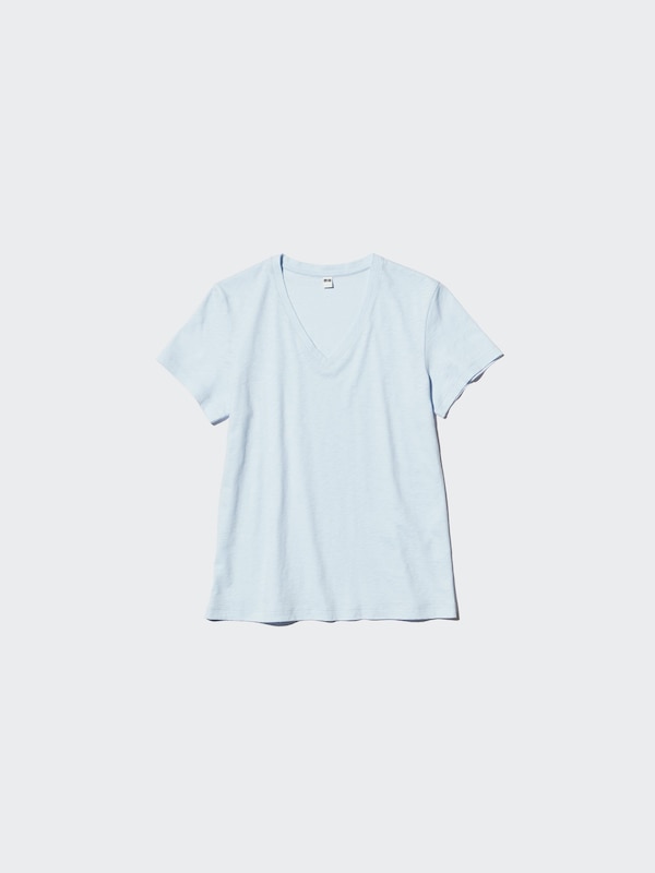 Slub Cotton V Neck Short Sleeve T-Shirt
