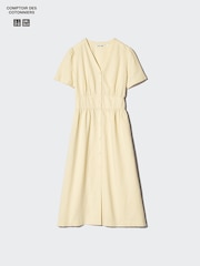 Linen Blend V-Neck Dress | Short Sleeve