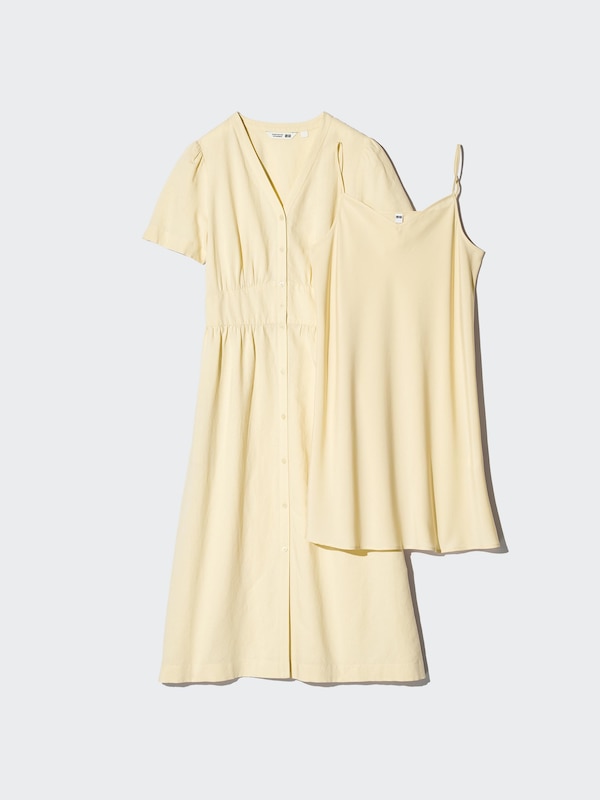Linen Blend V-Neck Dress | Short Sleeve