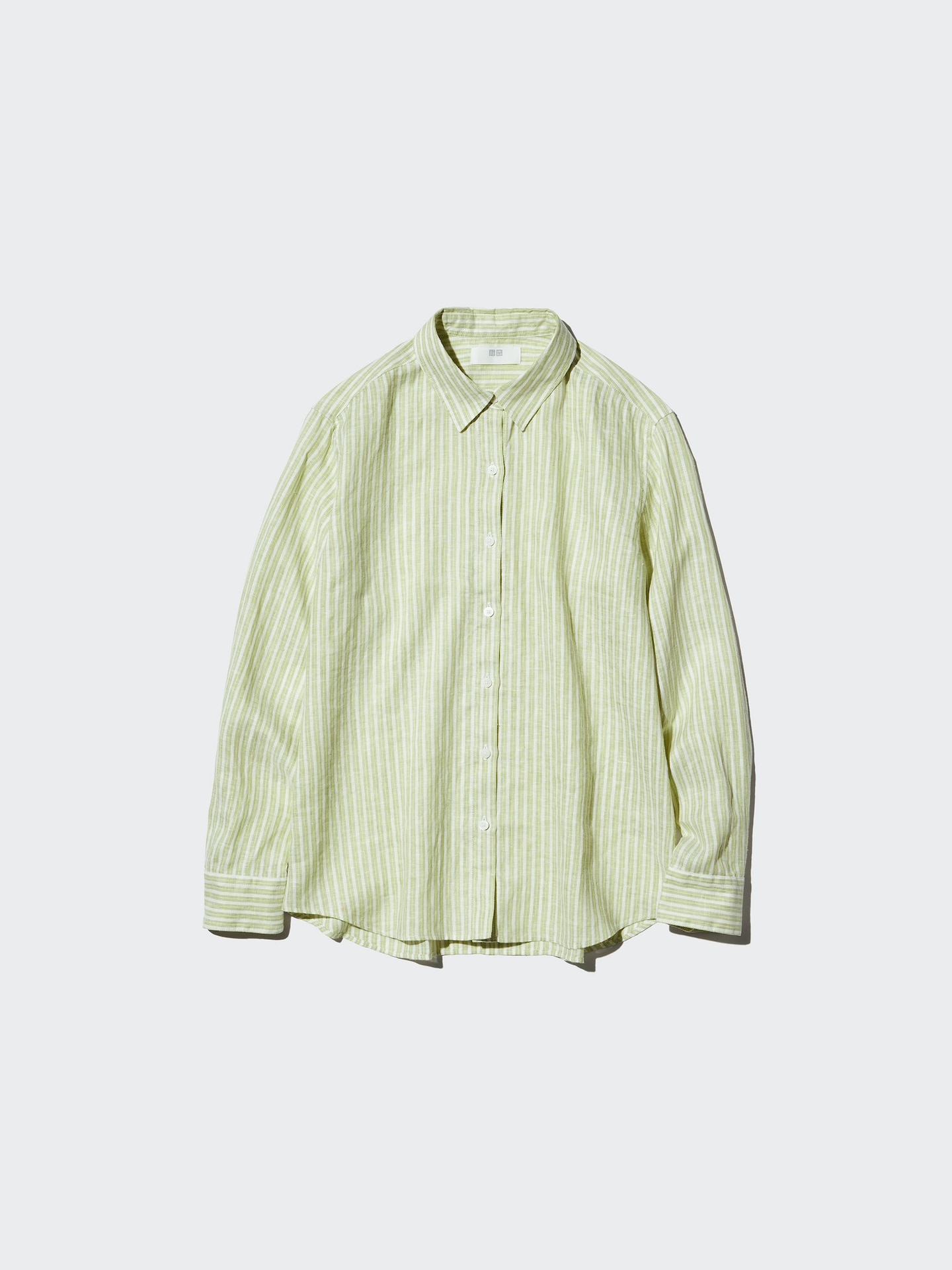 Женская рубашка Uniqlo из премиального льна, в полоску, цвет: Серый — фото 5