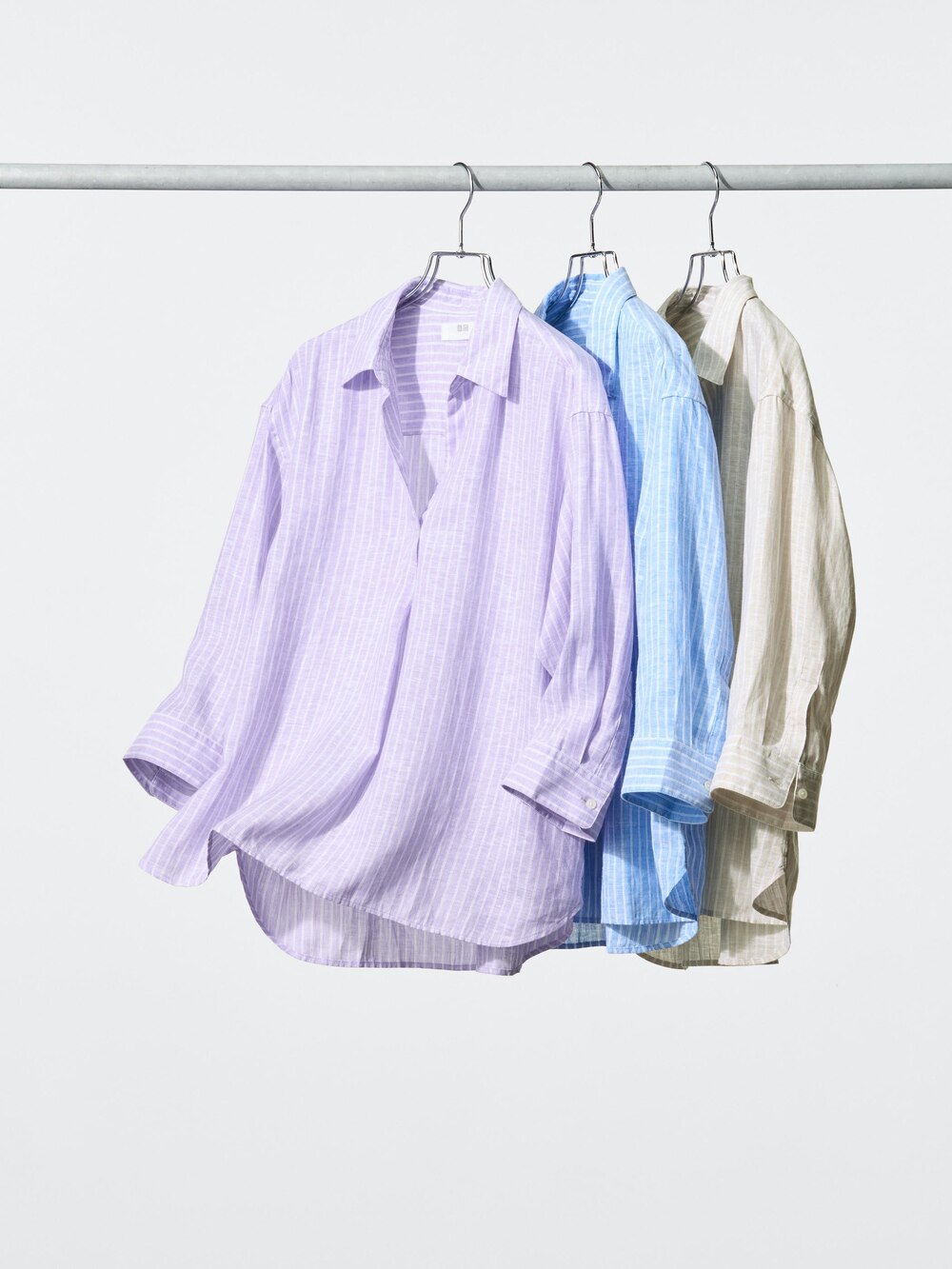 Uniqlo Premium Linen Skipper Collar 3/4 Sleeve Shirt | Striped — фото 3