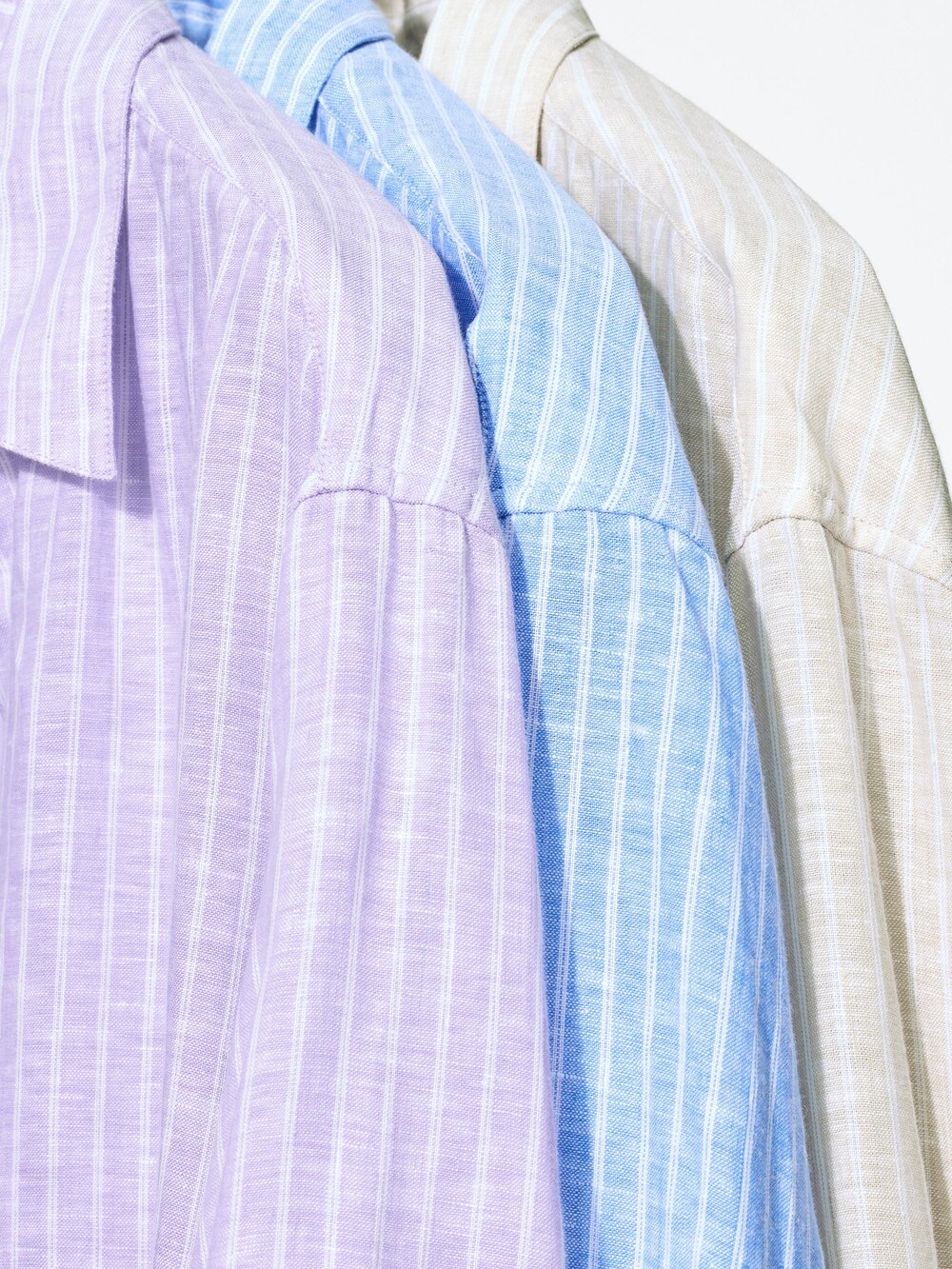 Uniqlo Premium Linen Skipper Collar 3/4 Sleeve Shirt | Striped — фото 4