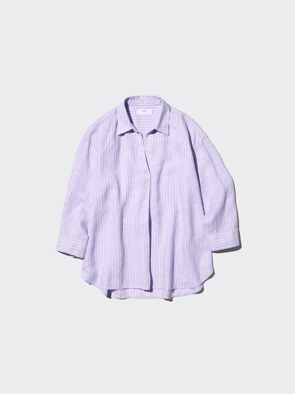 Uniqlo Premium Linen Skipper Collar 3/4 Sleeve Shirt | Striped — фото 5