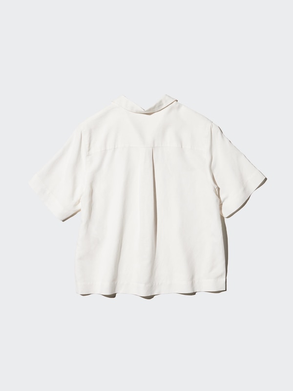 Linen Blend Open Collar Shirt | Short Sleeve