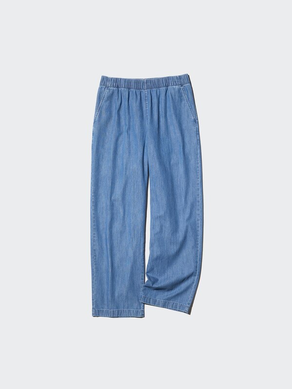 Cotton Relaxed Ankle Trousers (Denim, Longer)