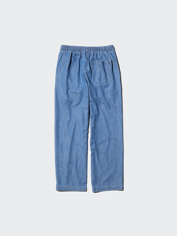 Cotton Relaxed Ankle Trousers (Denim, Longer)