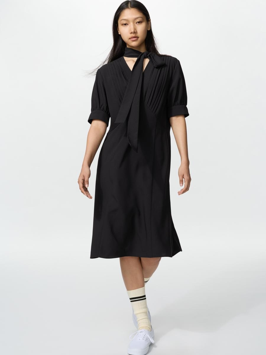 UNIQLO Women's Bow Tie Dress, Black, Large