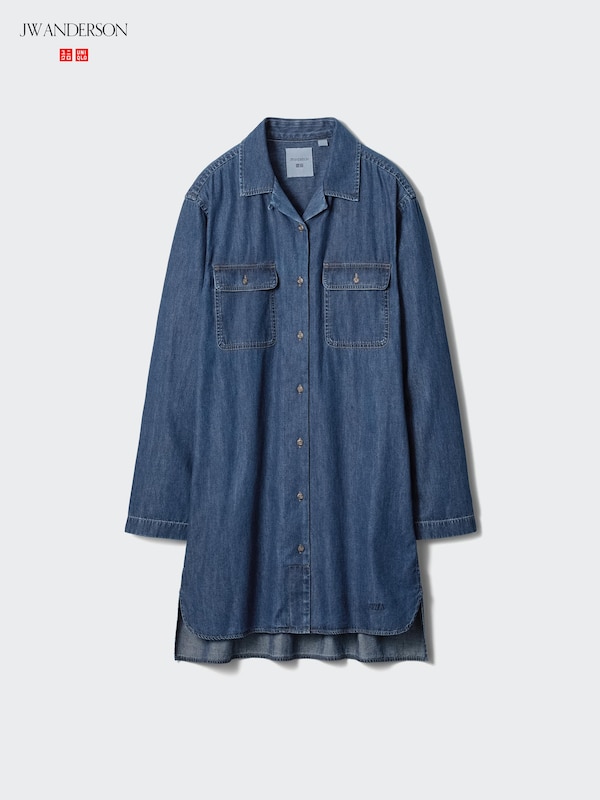 OPEN COLLAR DENIM SHIRT DRESS