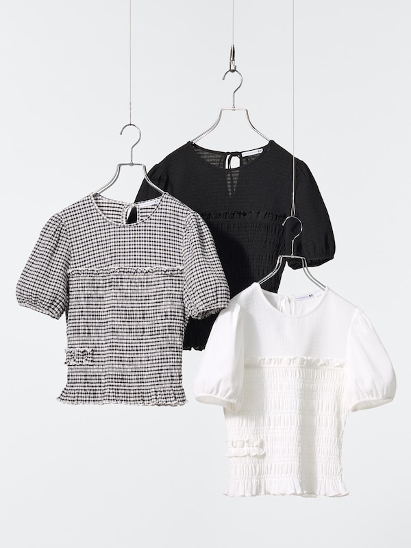 Shirring Volume Sleeve T-Shirt | Flower