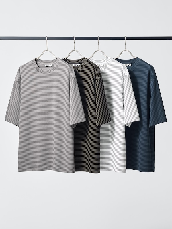 AIRism COTTON OVERSIZED CREW NECK HALF SLEEVE T-SHIRT | STRIPED