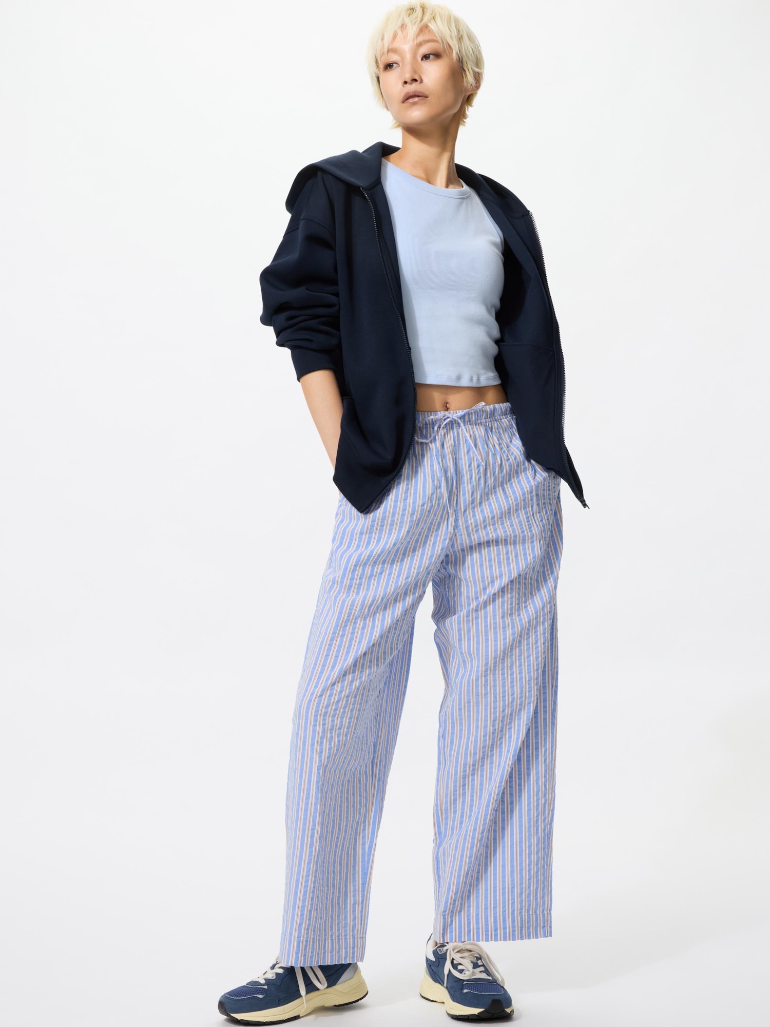 UNIQLO US Women's Easy Pants Striped Blue   XL  female