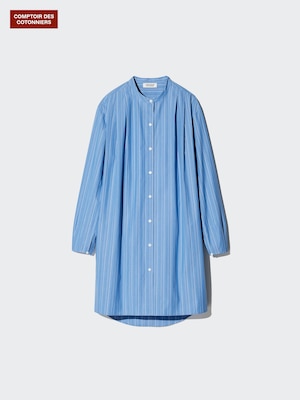 Cotton Striped Short Shirt Dress (Long Sleeve)