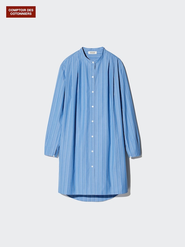 Cotton Striped Short Shirt Dress (Long Sleeve)