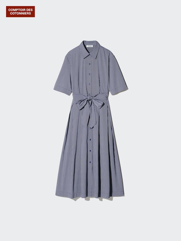 Cotton Blend Long Dress (Striped)