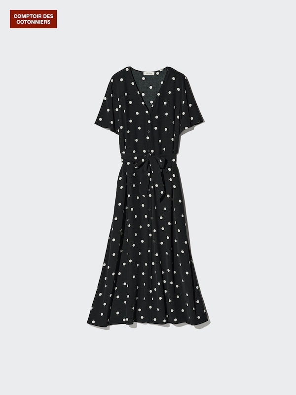 Rayon Long Dress (Short Sleeve, Dotted)