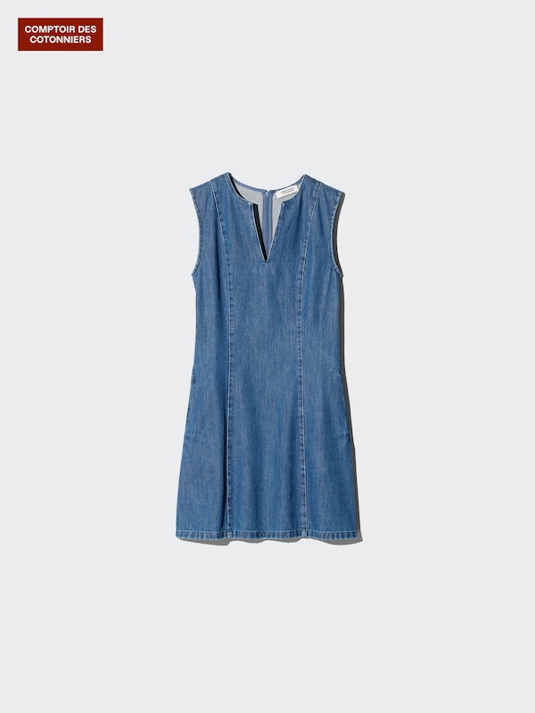 Denim Fitted Dress (Sleeveless)