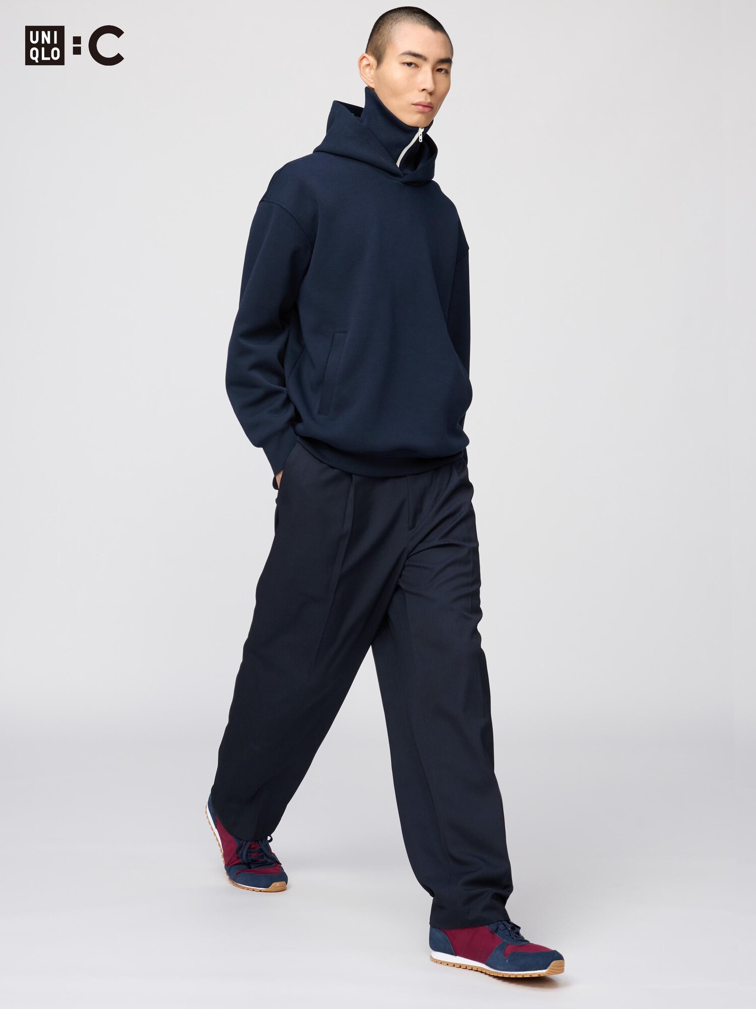 Uniqlo Pleated Wide Tapered Pants Navy Small
