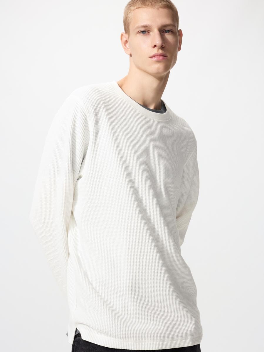 UNIQLO Men's Waffle T-Shirt, Off White,