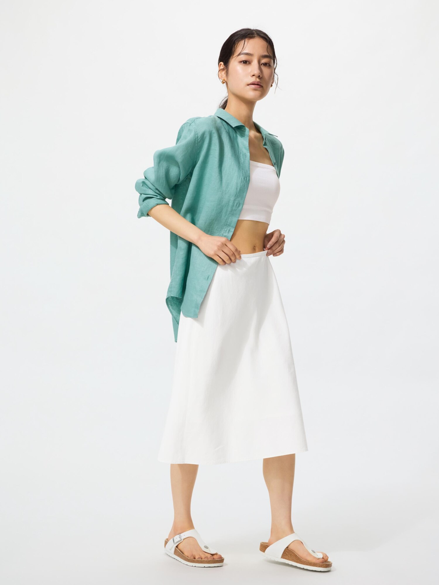 UNIQLO Women's Linen Blend Midi Skirt Short, Off White