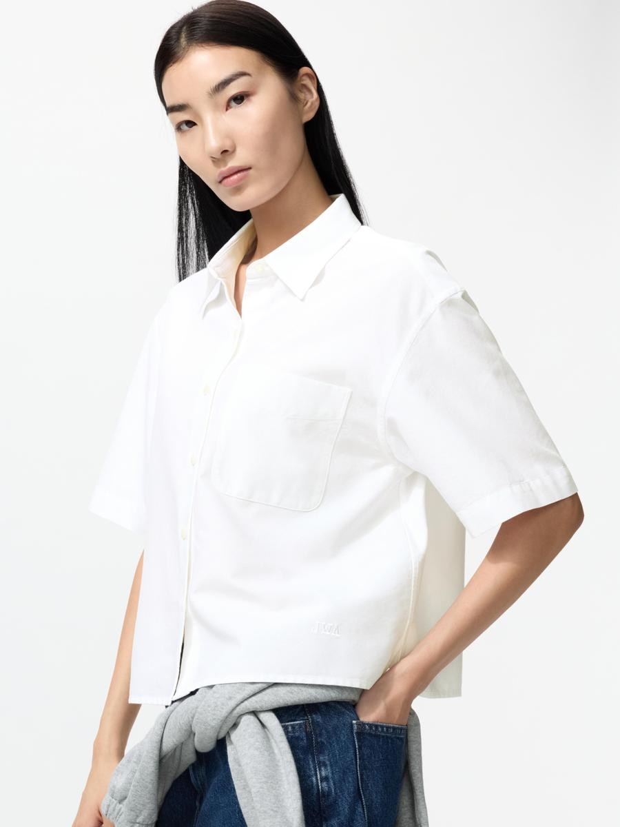 UNIQLO Women's Oxford Boxy Shirt Short Sleeve, White, 2