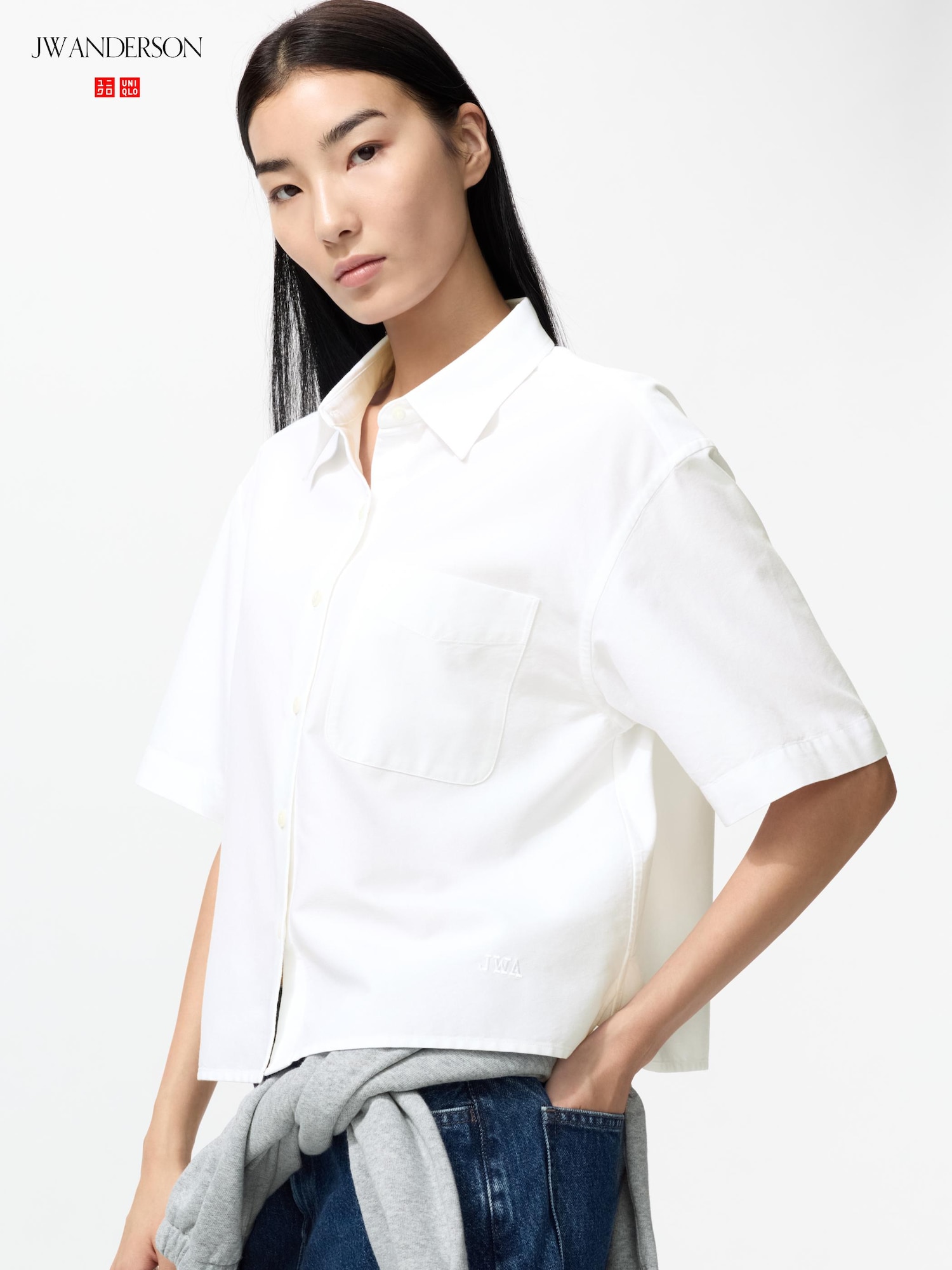 UNIQLO Women's Oxford Boxy Shirt Short Sleeve, White, Large