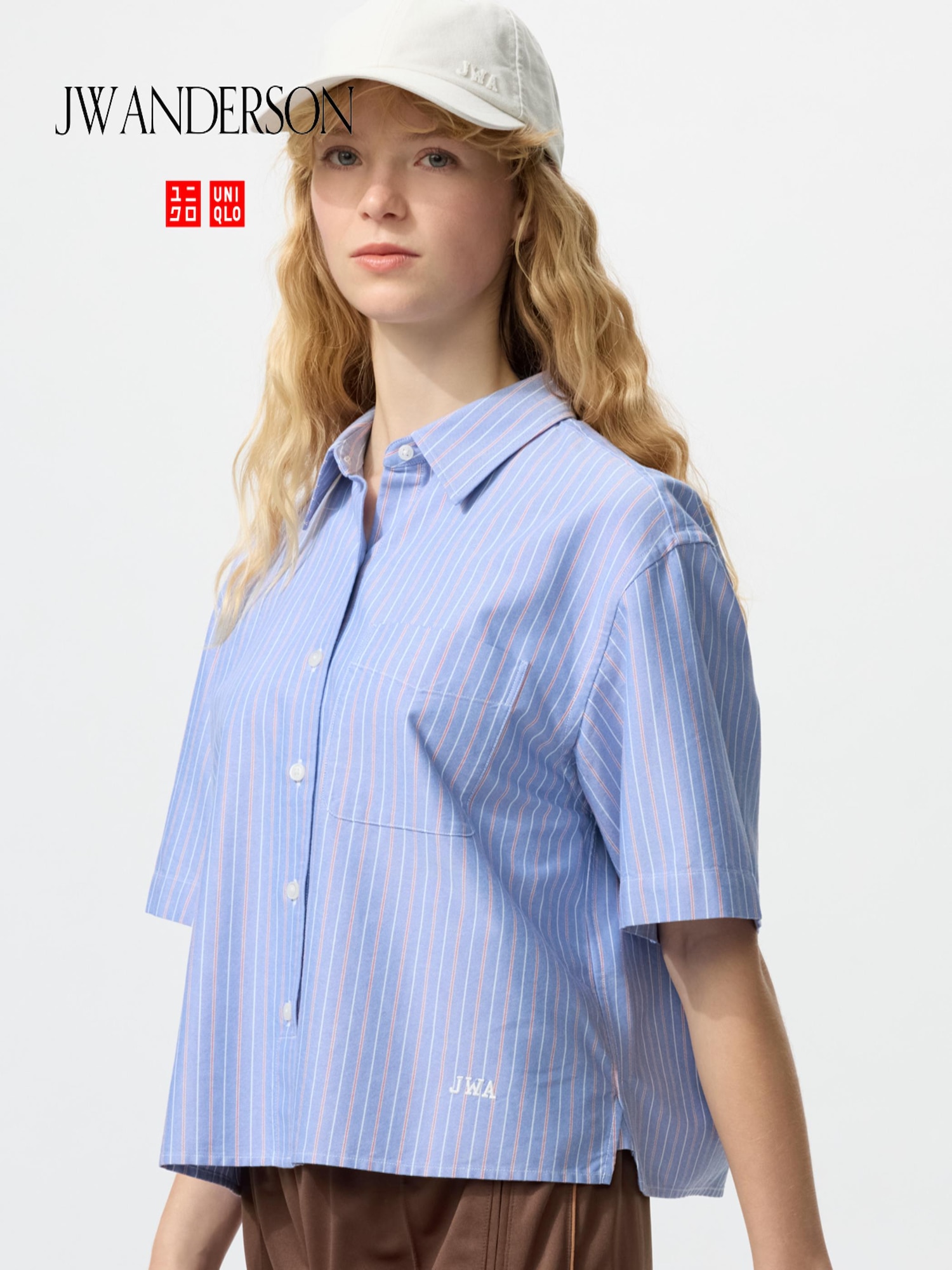UNIQLO Women's Oxford Boxy Short Sleeve Shirt Striped, Blue, Medium
