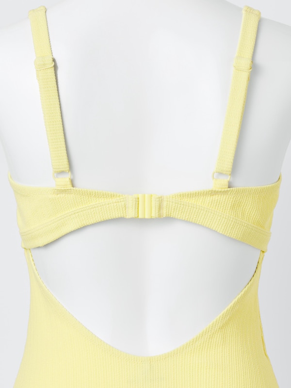 Textured V Neck Padded One Piece Swimsuit