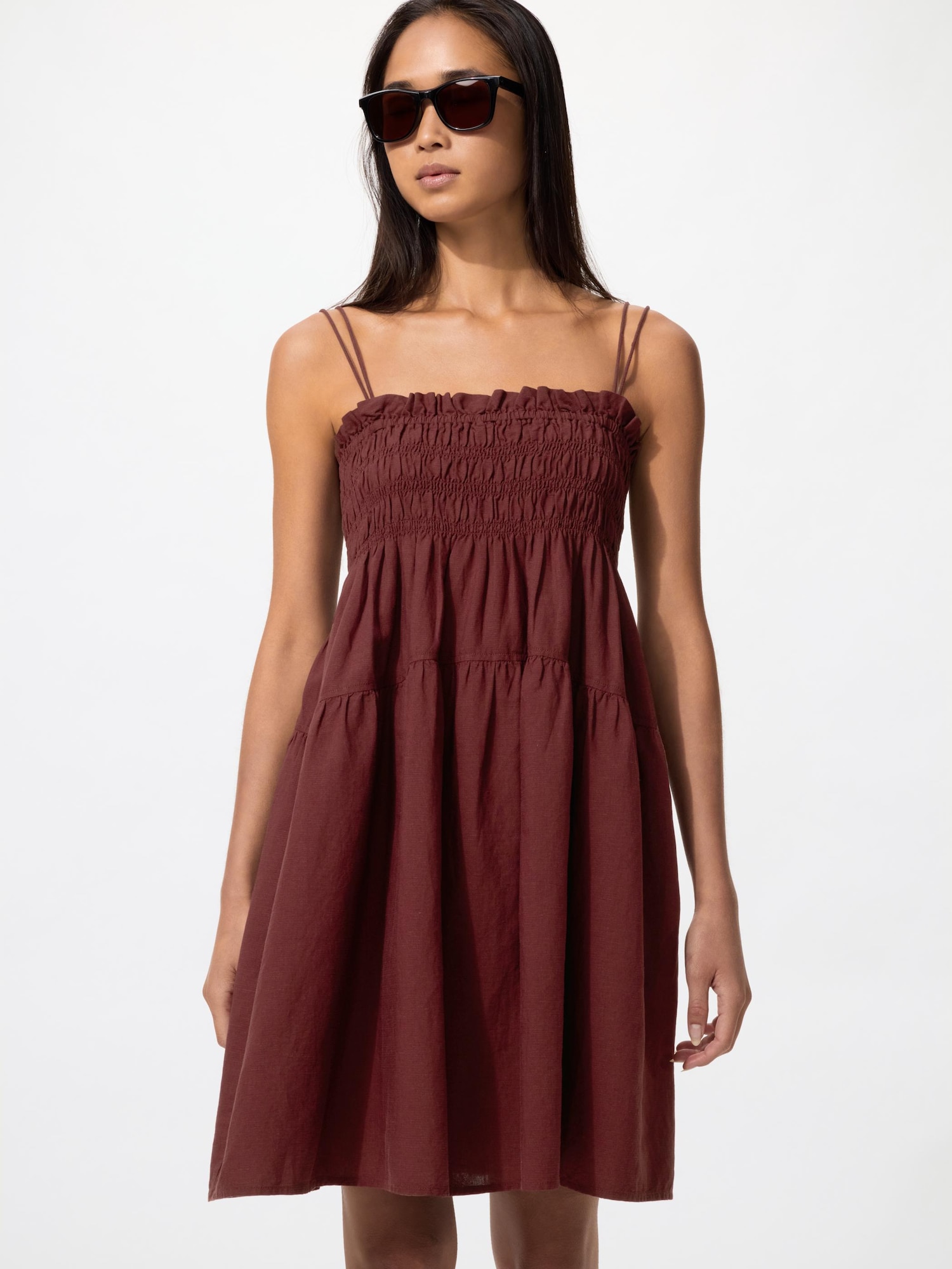 UNIQLO Women's Linen Blend Camisole Dress, Wine