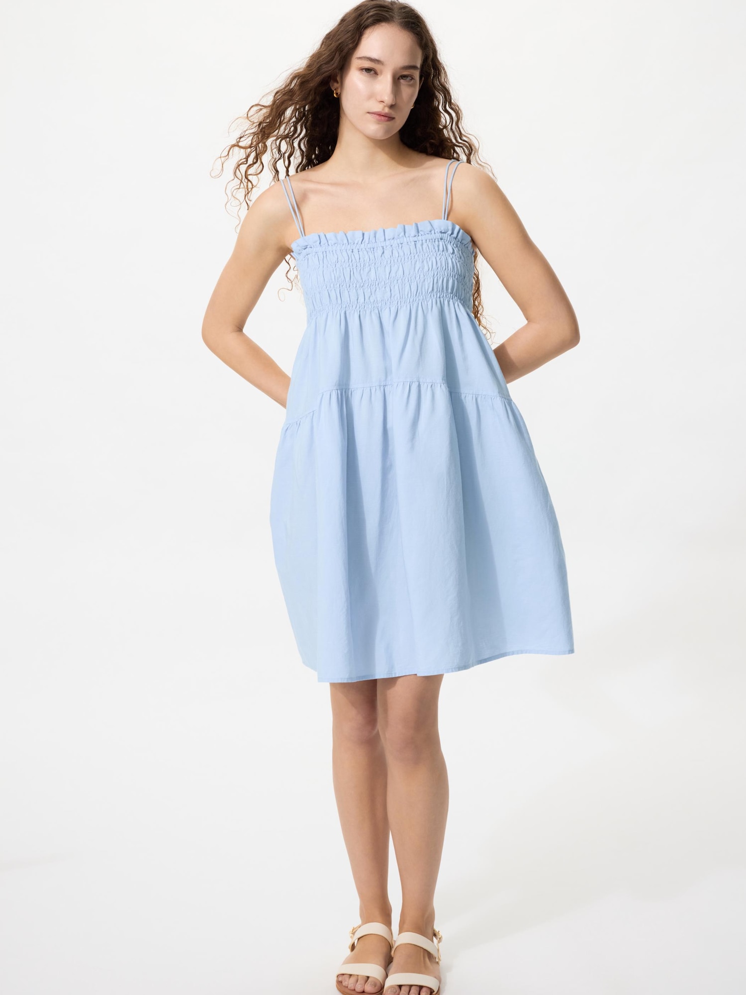 UNIQLO Women's Linen Blend Camisole Dress, Light Blue