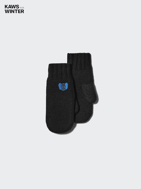 Uniqlo - Mitaines Heattech En Maille Soufflée Yarn™ Kaws Winter - Noir - M/L
