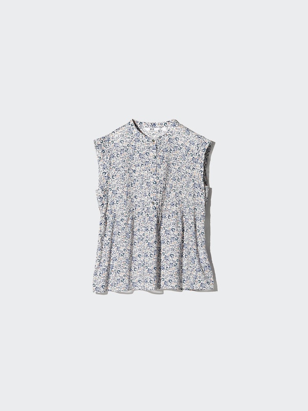 Light Cotton Pintuck Blouse | Sleeveless | Print
