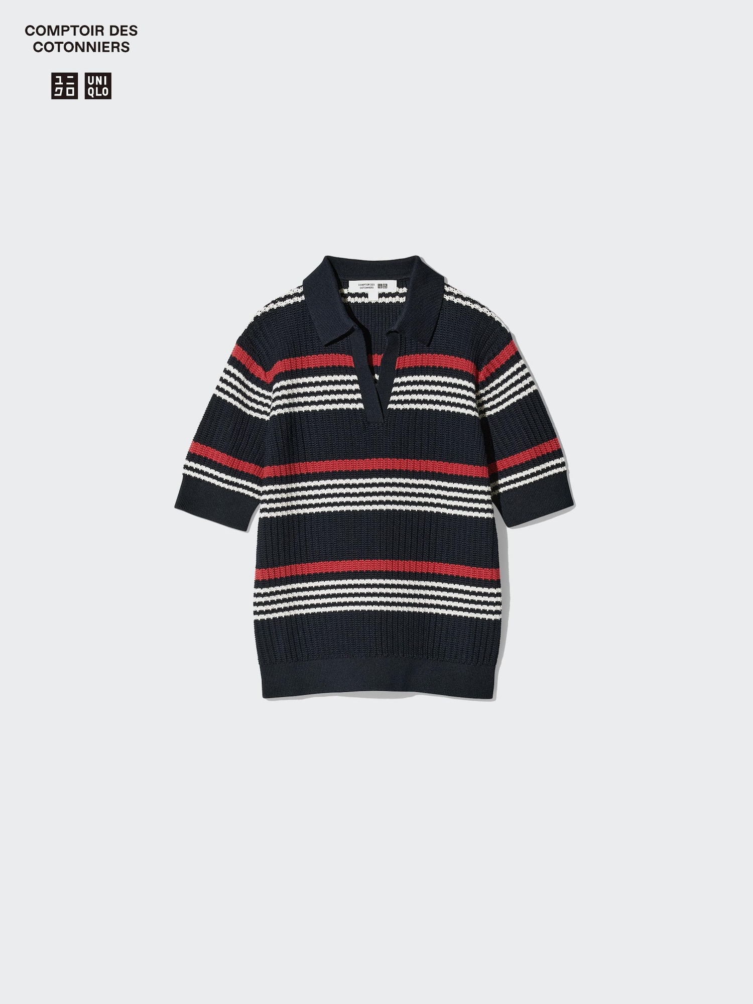 Women's Cotton Pointelle Skipper Polo Sweater | Striped | UNIQLO CA