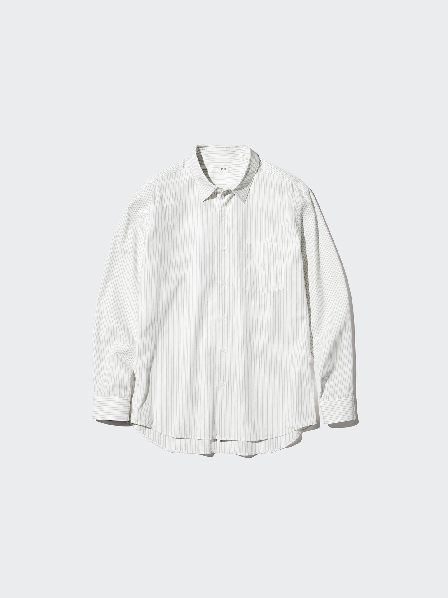 Рубашка Uniqlo из поплина с классическим воротником, в полоску, цвет: Молочный белый — фото 7