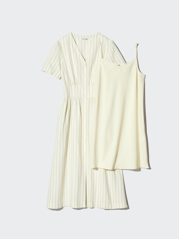 Linen Blend V-Neck Dress | Striped