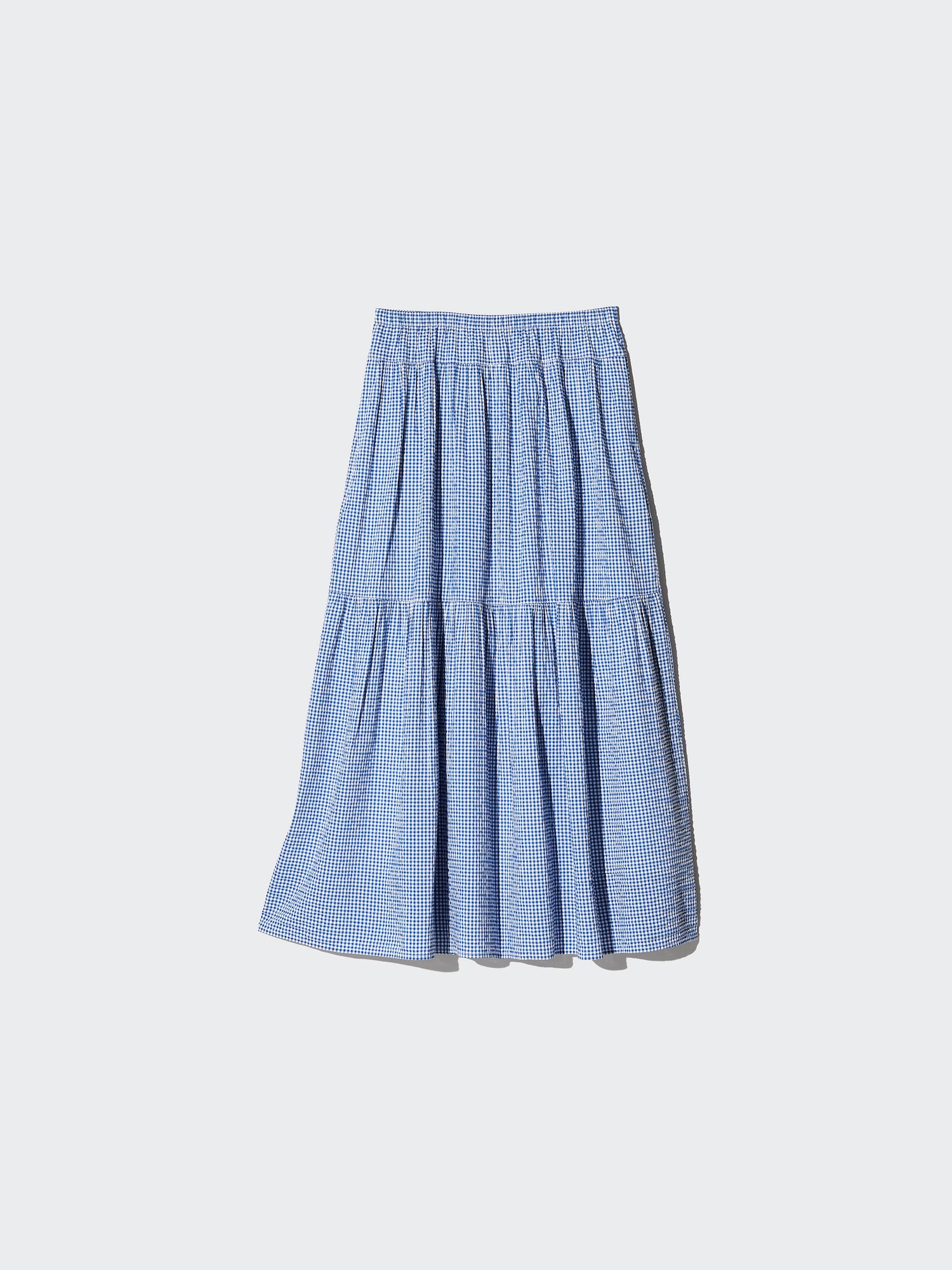 UNIQLO Women's Tiered Maxi Skirt Gingham, Blue, Large
