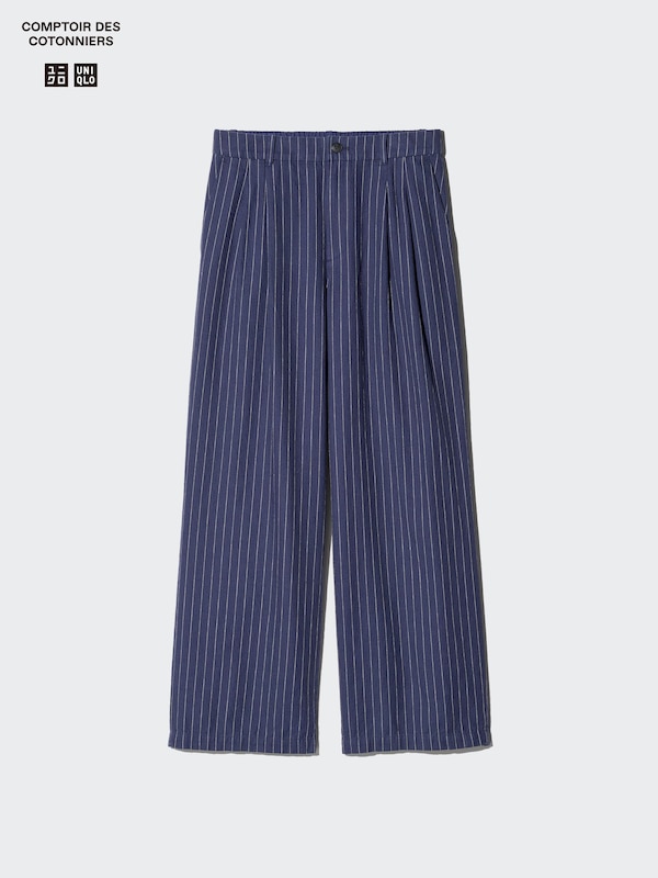 Linen Blend Straight Trousers (Striped)