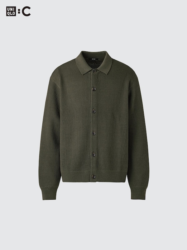 Merino Blended Shirt Collar Cardigan