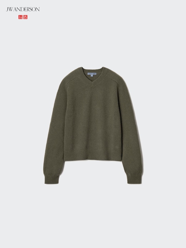 Wool Cashmere Blend V Neck Short Jumper