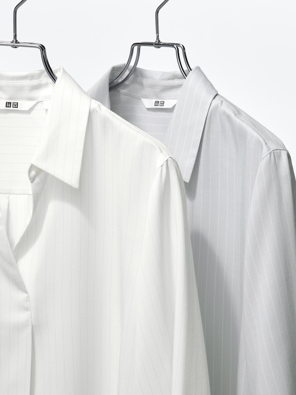 Rayon Skipper Collar Blouse (3/4 Sleeve, Striped)