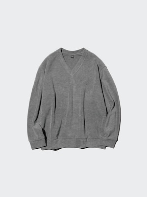 Ribbed Knit Fleece V Neck T-Shirt