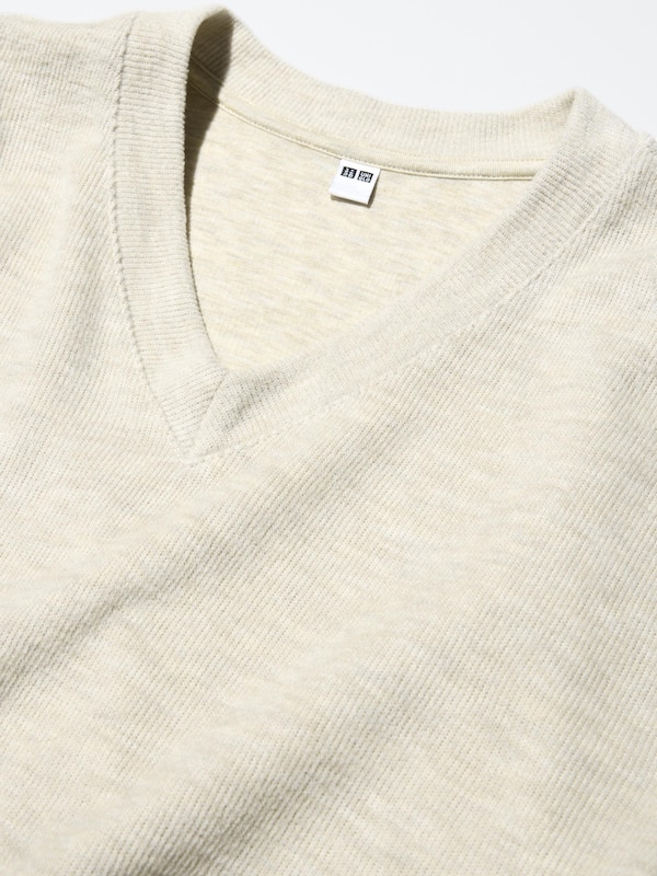 Ribbed Knitted Fleece V-Neck T